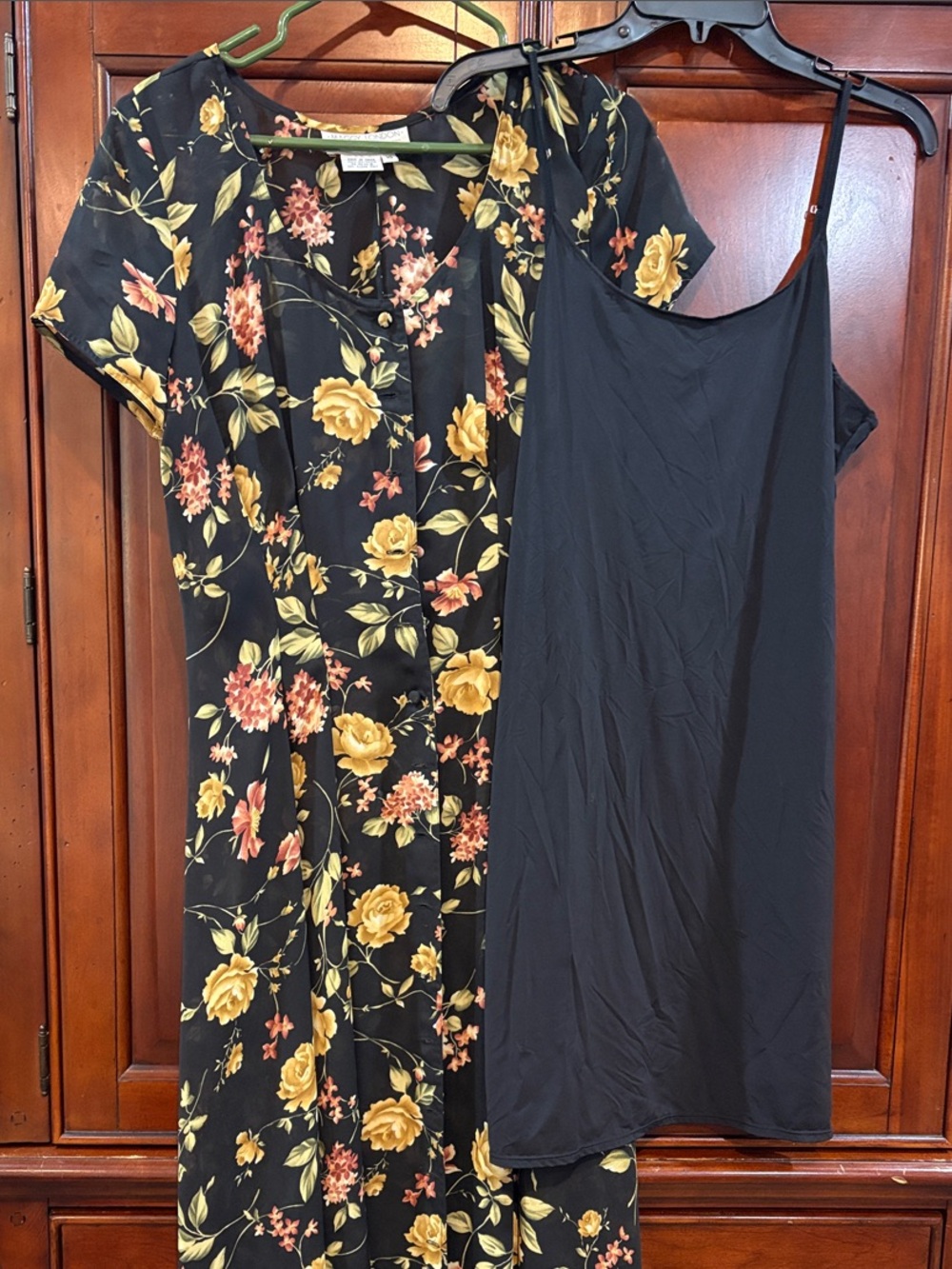 Maggy London Black Floral Maxi Dress with Yellow & Pink Blooms